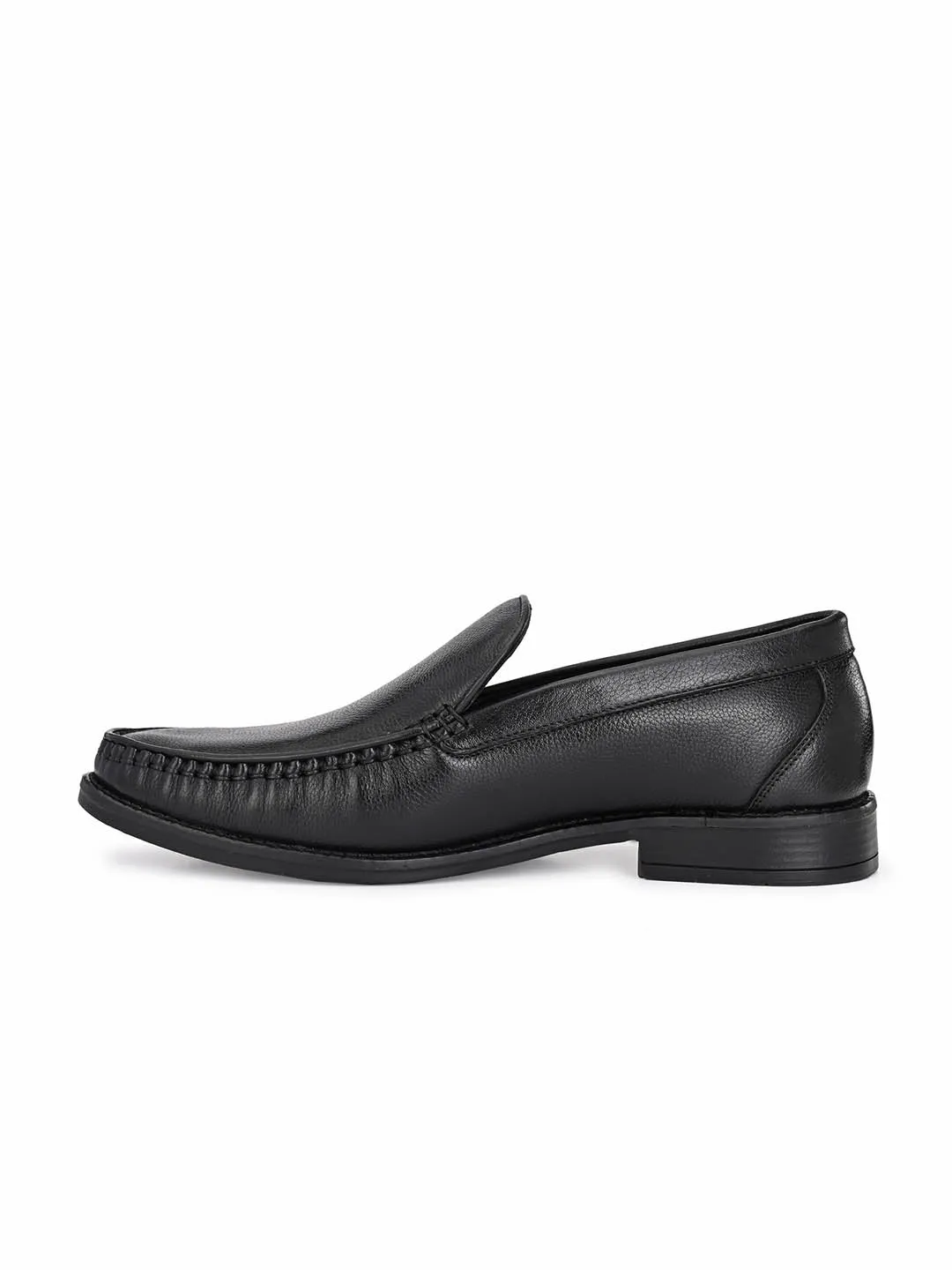 Hitz Men's Black Slip-On Leather Comfort Shoes