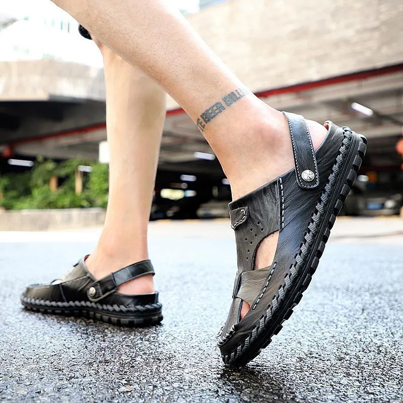 Men's Closed Toe Outdoor Beach Leather Sandals